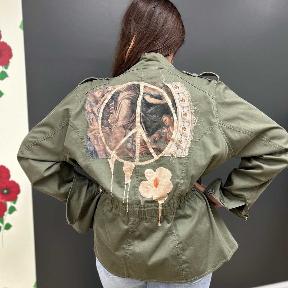 Give Peace A Chance, Hand Painted Army Jacket, size L